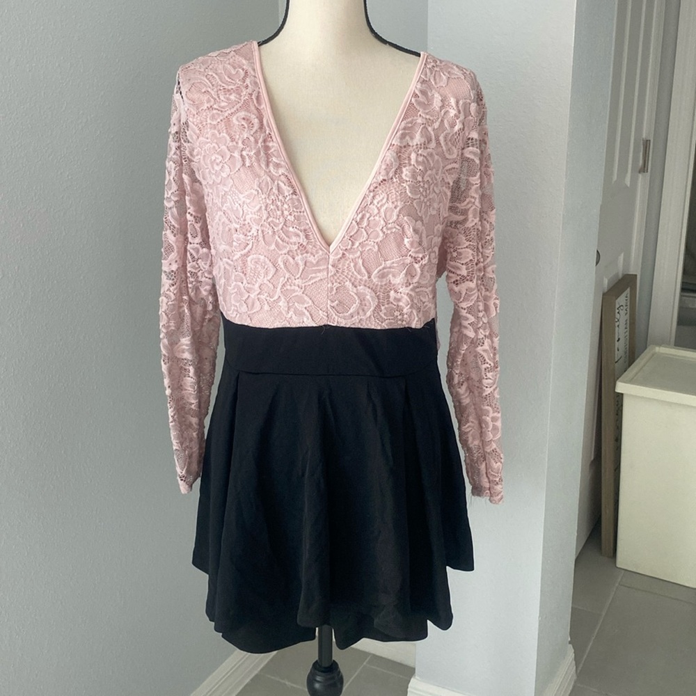 eVogues Plus Size Lace Overlay Romper Dress